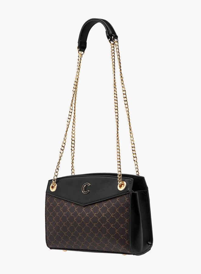 Le Confort Monogram Print Shoulder Bag with Chain Strap and Zip Closure  - Image 3