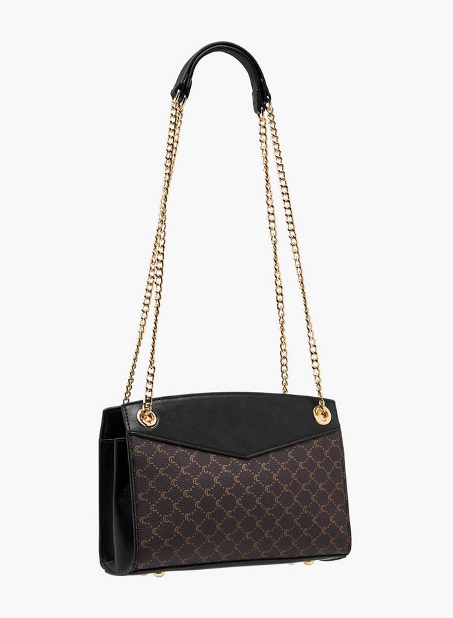 Le Confort Monogram Print Shoulder Bag with Chain Strap and Zip Closure  - Image 4