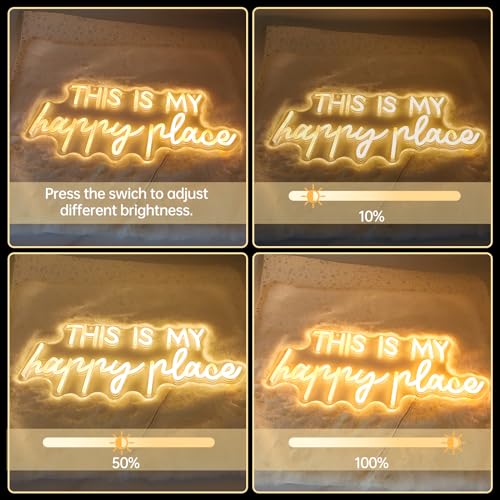 Adnkwolivt Neon Lights for Wall Decor - This Is My Happy Place Neon Signs for Teen Girls Bedroom Decor, Led Sign for Wall Decor, Nightstand Light, Dimmable Switch USB Power, Adhesive Hook Included - Image 5