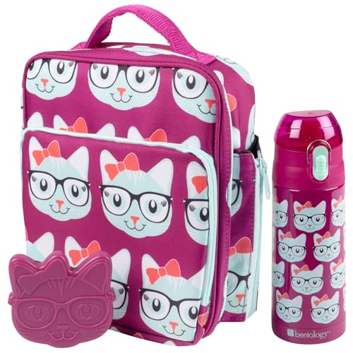Bentology Insulated Lunchbox Kit w Reusable Stainless Steel Water Bottle & Freezer Hard Ice Pack- Kids Mini Cooler Thermal Tote, Easy to Clean Water-Resistant Bag- Back to School Work Picnic Essential - Image 1