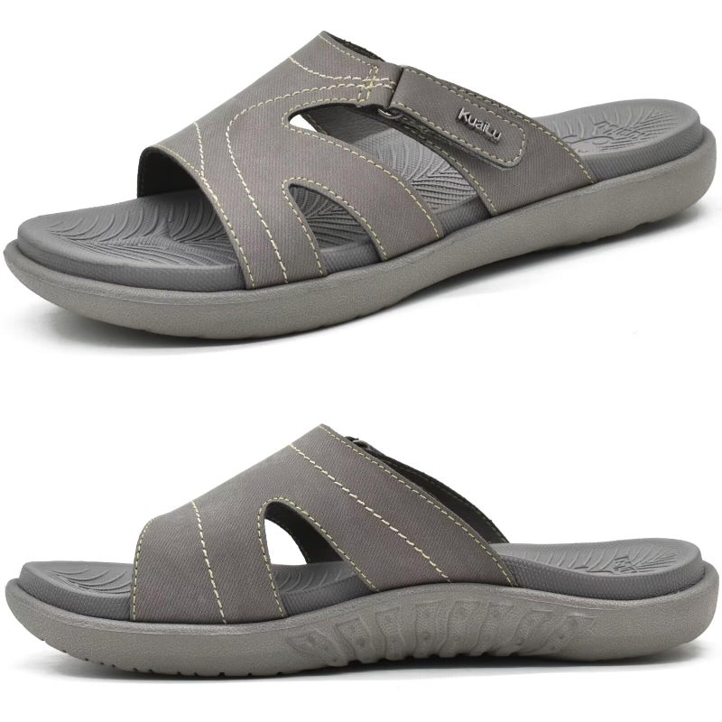 KuaiLu Womens Fashion Orthotic Slides Ladies Lightweight Athletic Yoga Mat Walking Sandals Slip On Thick Cushion Recovery Slippers Sandles Comfortable Plantar Fasciitis Arch Support Grey Size 10 - Image 1