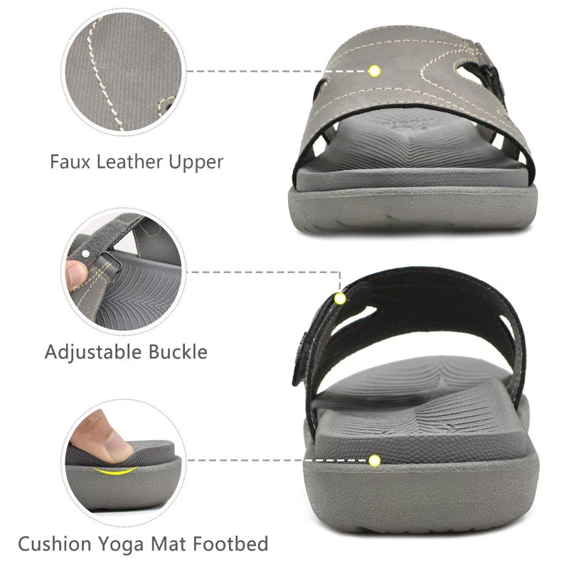 KuaiLu Womens Fashion Orthotic Slides Ladies Lightweight Athletic Yoga Mat Walking Sandals Slip On Thick Cushion Recovery Slippers Sandles Comfortable Plantar Fasciitis Arch Support Grey Size 10 - Image 5