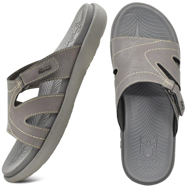 KuaiLu Womens Fashion Orthotic Slides Ladies Lightweight Athletic Yoga Mat Walking Sandals Slip On Thick Cushion Recovery Slippers Sandles Comfortable Plantar Fasciitis Arch Support Grey Size 10 - Image 3