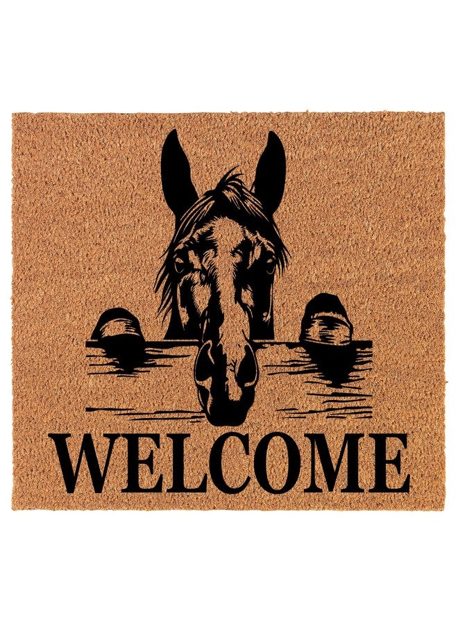 mip Welcome Doormat Coco Coir Door Mat Gift Welcome Peeking Horse (30" x 18") - Image 1