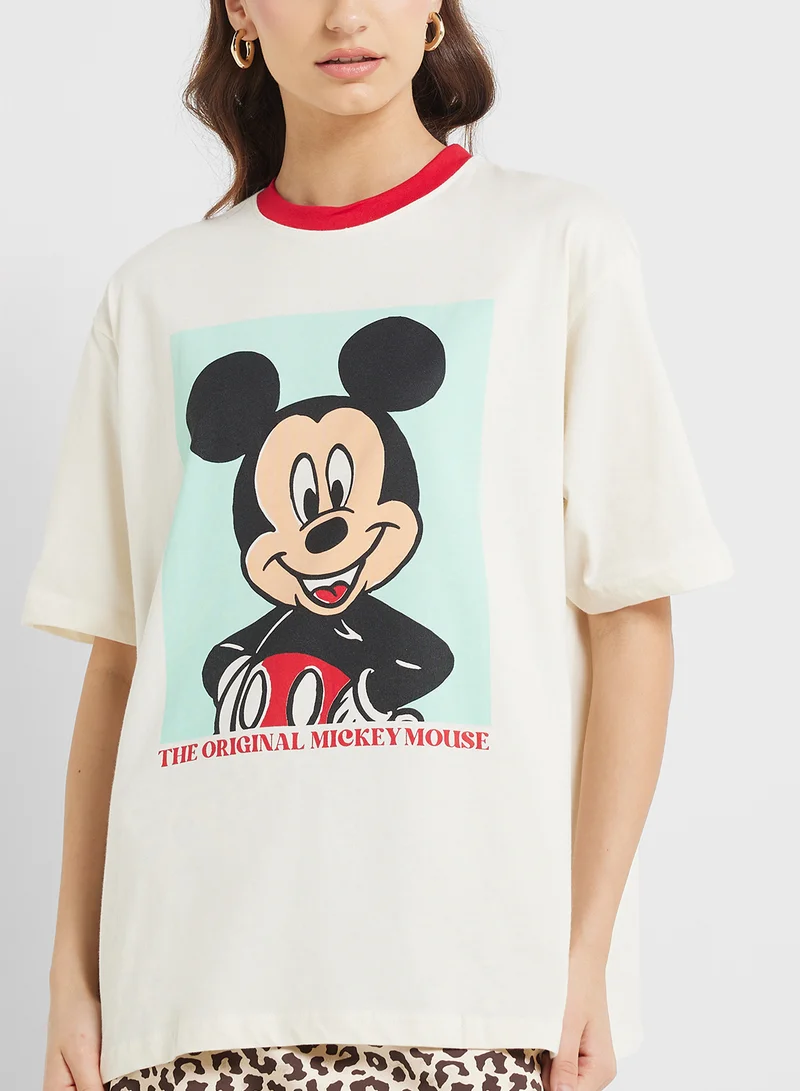 Disney Mickey Oversize Vintage Style T-Shirt With Ringer Detail