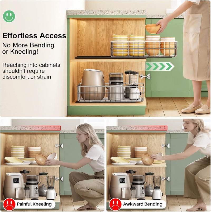Kitstorack Stainless Steel Pull Out Cabinet Organizer(11.8"W x 16.5"D x 4.7"H)-1 Pack, Minimalist Design Frame, Full-Extension Slide Rails, Easy Installation for Pantry Organizers or Kitchen Cabinet Organizer - Image 5