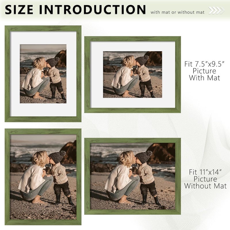 Picrit 11x14 Picture Frame Set of 12, Display 8x10 with Mat or 11x14 Without Mat, Photo Frames for Wall Mounting or Table Top Display, Green Wood Grain. - Image 5