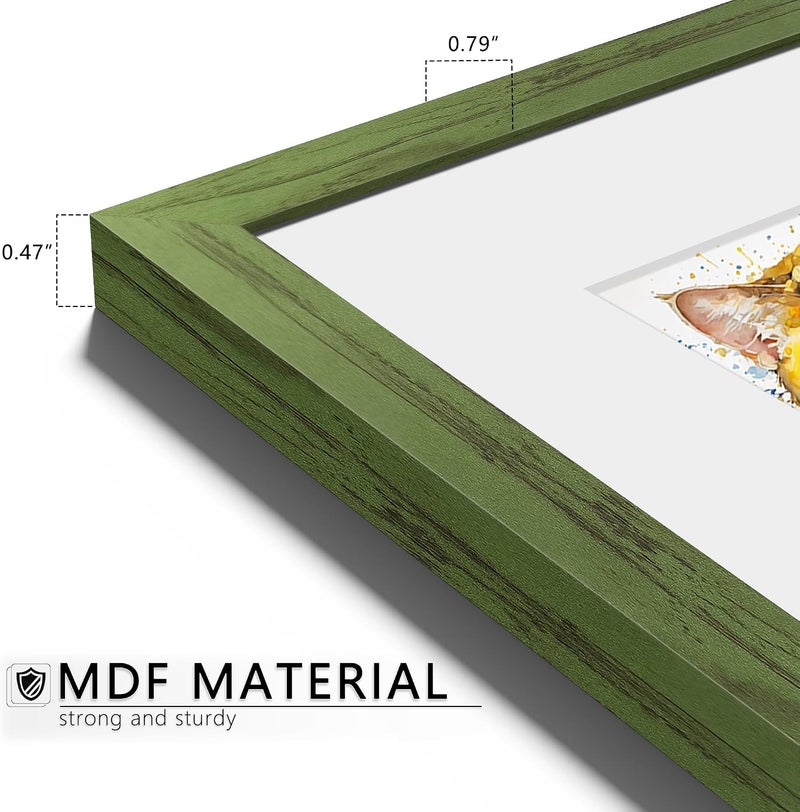Picrit 11x14 Picture Frame Set of 12, Display 8x10 with Mat or 11x14 Without Mat, Photo Frames for Wall Mounting or Table Top Display, Green Wood Grain. - Image 4