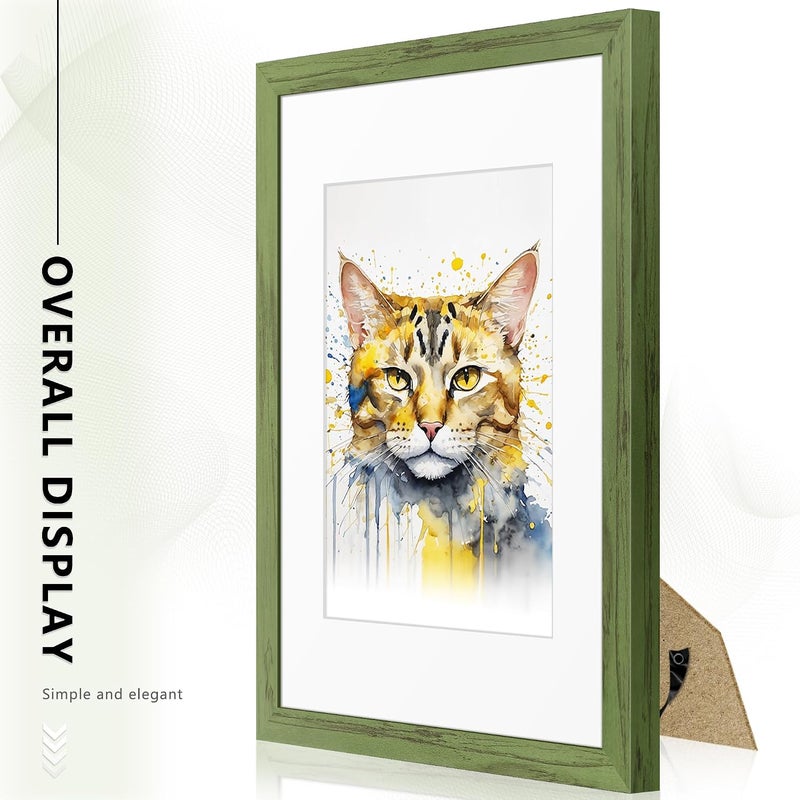 Picrit 11x14 Picture Frame Set of 12, Display 8x10 with Mat or 11x14 Without Mat, Photo Frames for Wall Mounting or Table Top Display, Green Wood Grain. - Image 2