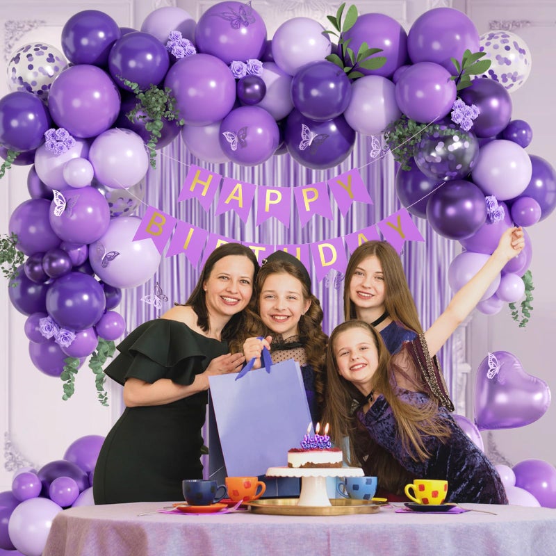 Leraqertra Purple Birthday Decorations for Women with Metallic Dark Pastel Purple Confetti Foil Balloons Fringe Curtain Banner for Women Birthday Decorations - Image 5