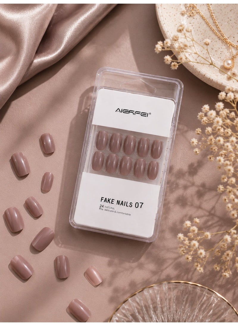 AIERFEI Premium Nude Beige Glossy Press On Nails – 24 Pcs Reusable Fake Nails Set for Women, Short Oval Full Cover Artificial Nails with Comfortable Fit for Daily Wear & Parties - Image 3