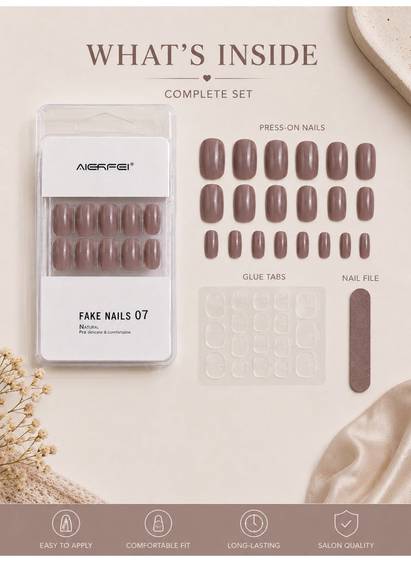 AIERFEI Premium Nude Beige Glossy Press On Nails – 24 Pcs Reusable Fake Nails Set for Women, Short Oval Full Cover Artificial Nails with Comfortable Fit for Daily Wear & Parties - Image 4