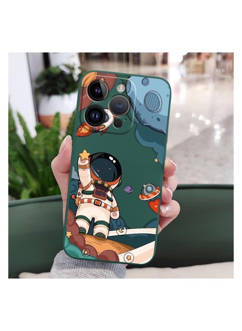 for iPhone 15 Pro Max Cases, for iPhone 15 Pro Max Astronaut Case Side Creative Pattern Designs Liquid Silicone Shockproof Soft for Girls Boys 15 Pro Max Case-Astronaut Green - Image 2