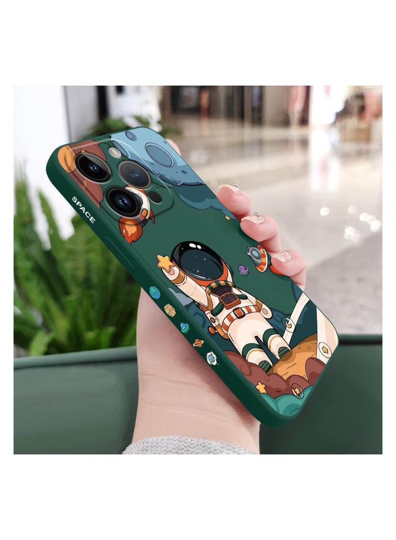 for iPhone 15 Pro Max Cases, for iPhone 15 Pro Max Astronaut Case Side Creative Pattern Designs Liquid Silicone Shockproof Soft for Girls Boys 15 Pro Max Case-Astronaut Green - Image 3