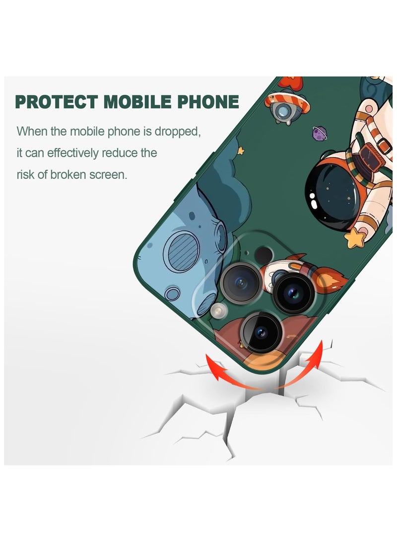 for iPhone 15 Pro Max Cases, for iPhone 15 Pro Max Astronaut Case Side Creative Pattern Designs Liquid Silicone Shockproof Soft for Girls Boys 15 Pro Max Case-Astronaut Green - Image 4