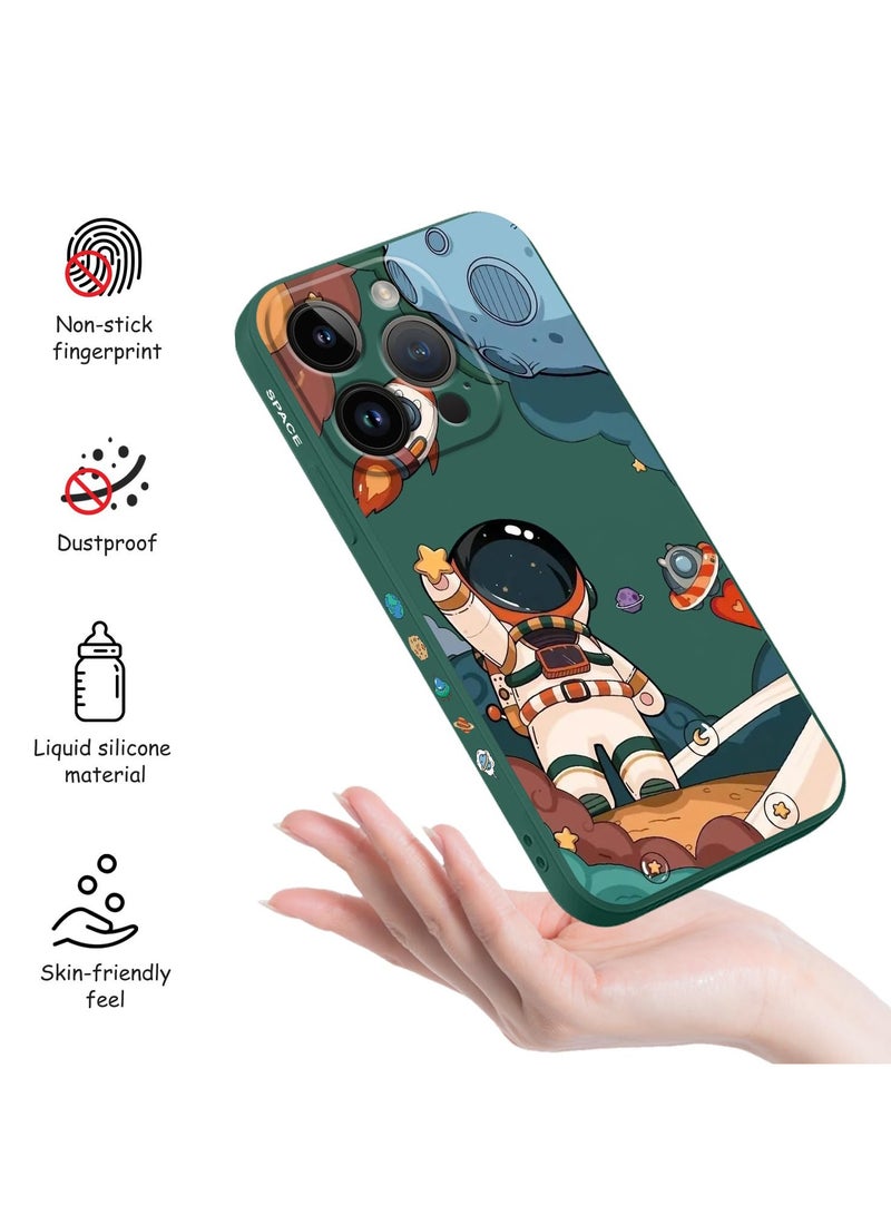 for iPhone 15 Pro Max Cases, for iPhone 15 Pro Max Astronaut Case Side Creative Pattern Designs Liquid Silicone Shockproof Soft for Girls Boys 15 Pro Max Case-Astronaut Green - Image 5