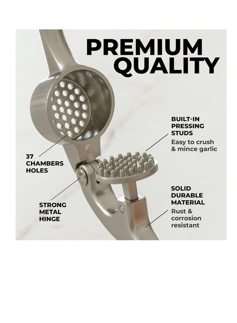 Kitchen Premium Garlic Press with Soft, Easy to Squeeze Handle Includes Silicone Garlic Peeler & Cleaning Brush 3 Piece Garlic Mincer Tool Sturdy Easy to Clean Garlic and Ginger Crusher - Image 3