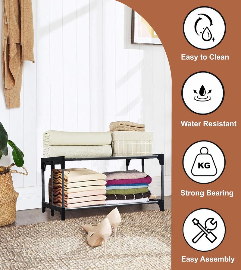 PHILOSHOP PHILOSHOP 2 Layer Black Metal Pipe Plastic Connector SpaceSaver Collapsible Wardrobe Maximize Your Space with Style - Image 4