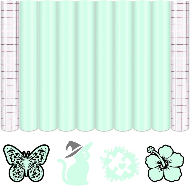 Tintnut Boho Permanent Vinyl - 8 Sheets 12"x10"Light Aqua Adhesive Vinyl Sheets Blue Green Self Sticker Water proofing Vinyl Compatible with Cricut Or Silhouette - Image 1
