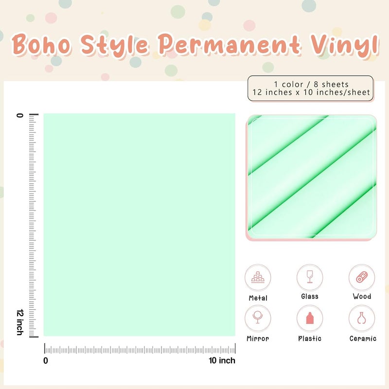 Tintnut Boho Permanent Vinyl - 8 Sheets 12"x10"Light Aqua Adhesive Vinyl Sheets Blue Green Self Sticker Water proofing Vinyl Compatible with Cricut Or Silhouette - Image 2