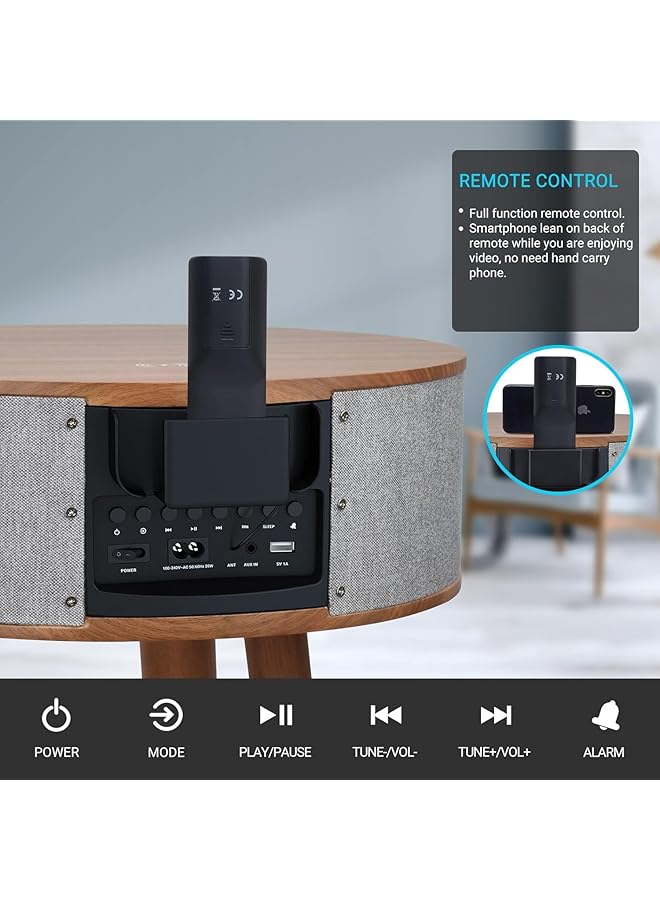 erorex Portable Bluetooth Speaker With Wireless Charger And Usb Charging Dock Smart End Table Built In Wireless Charging For Living Room Reception Room Office Oak - Image 4