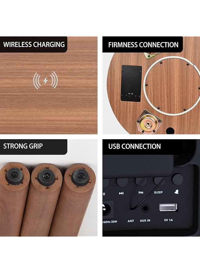 erorex Portable Bluetooth Speaker With Wireless Charger And Usb Charging Dock Smart End Table Built In Wireless Charging For Living Room Reception Room Office Oak - Image 5
