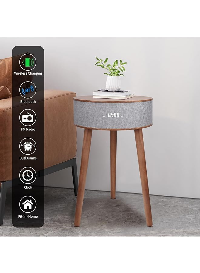 erorex Portable Bluetooth Speaker With Wireless Charger And Usb Charging Dock Smart End Table Built In Wireless Charging For Living Room Reception Room Office Oak - Image 2