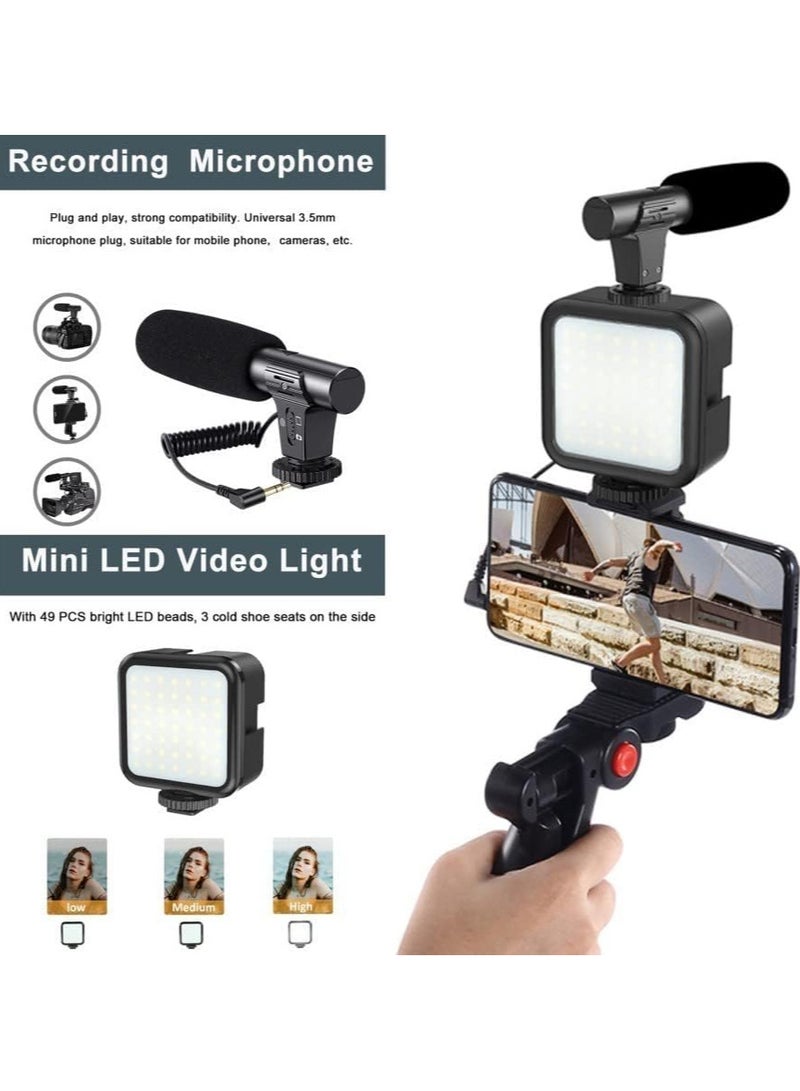 Mobile phone holder kit with LED light and microphone, ideal for live streaming, photography, and videos. Now you can easily create professional videos. - Image 2
