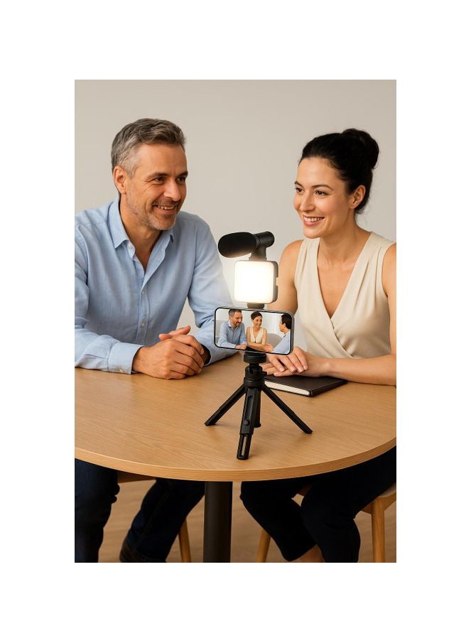 Mobile phone holder kit with LED light and microphone, ideal for live streaming, photography, and videos. Now you can easily create professional videos. - Image 3