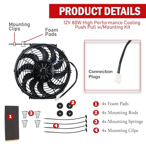 PRUNkuar 12 inch Electric Radiator Cooling Fans with CFM Thermostat Wiring Switch Relay Kit Black - Image 2