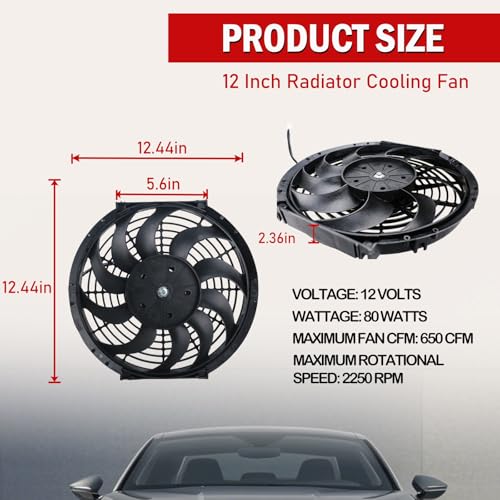 PRUNkuar 12 inch Electric Radiator Cooling Fans with CFM Thermostat Wiring Switch Relay Kit Black - Image 3