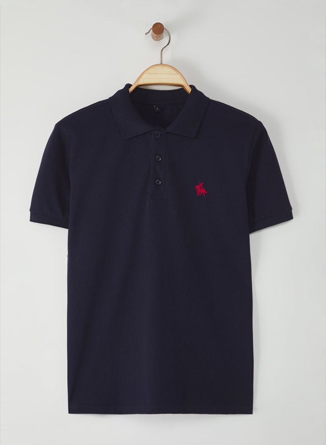 trendyol Navy Blue Regular/Fit Horse Embroidery Detailed Polo Neck T-Shirt - Image 2