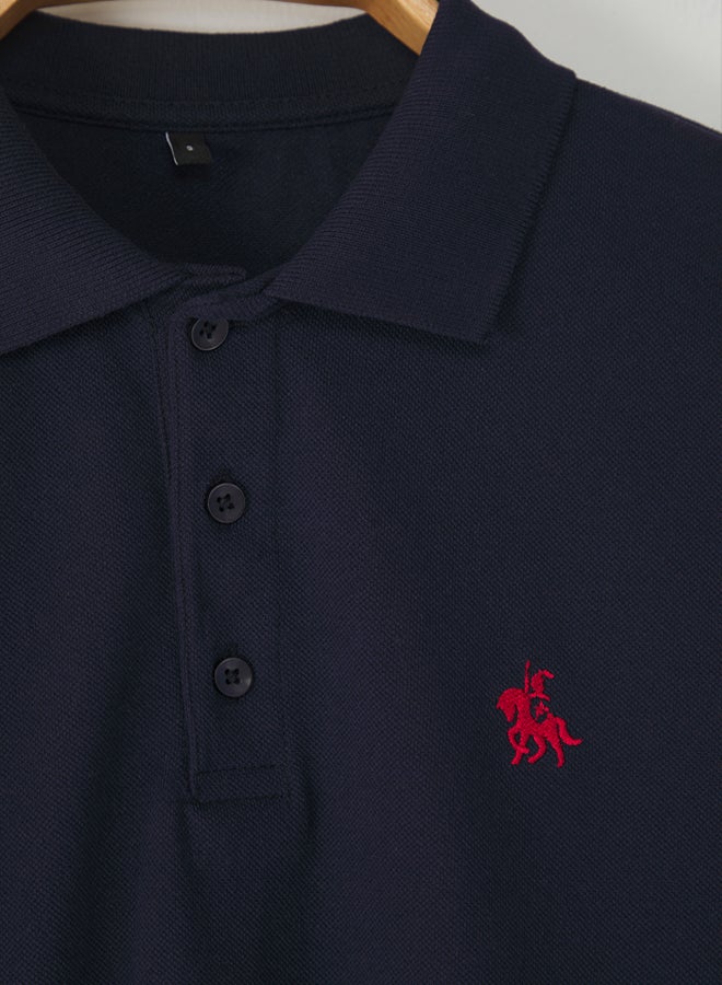 trendyol Navy Blue Regular/Fit Horse Embroidery Detailed Polo Neck T-Shirt - Image 3