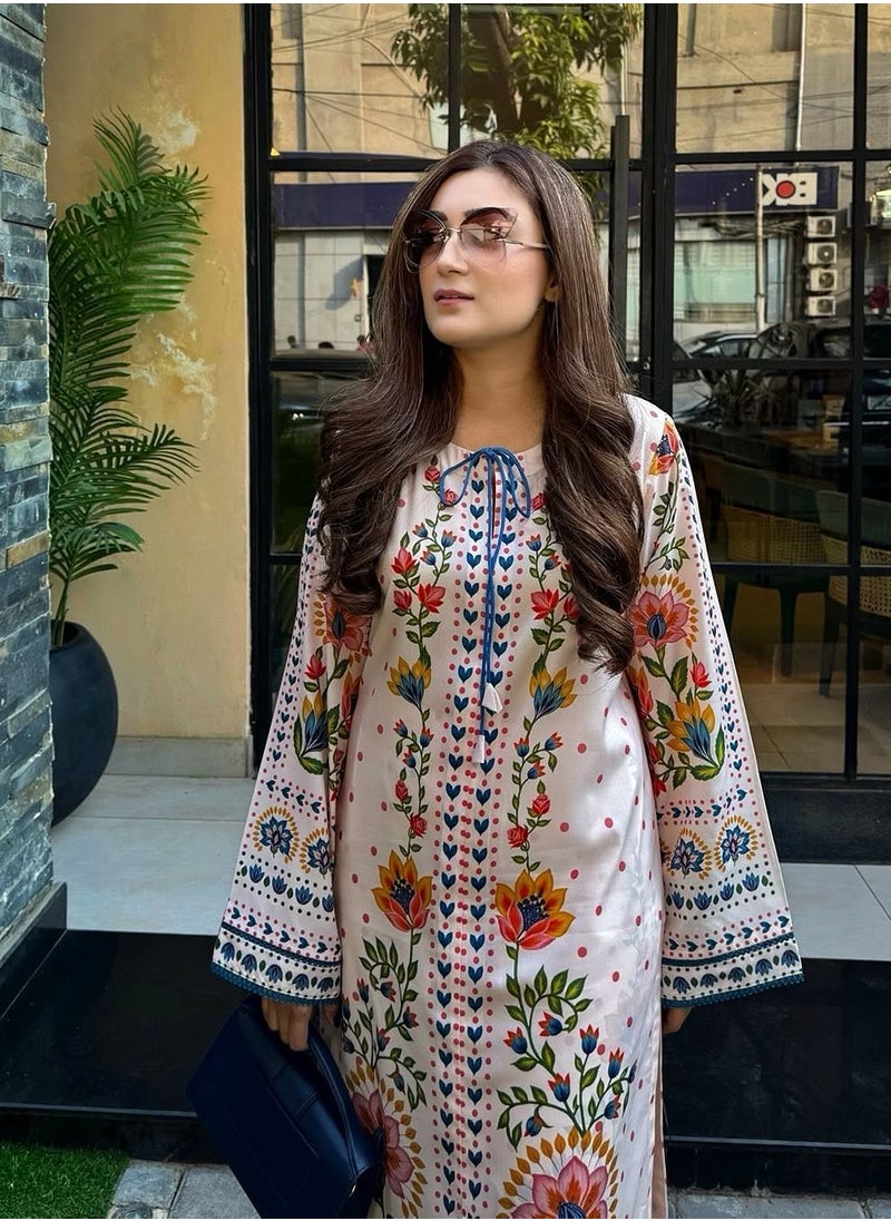 PRASHA - White base multicolour lawn print kurta set - Image 1