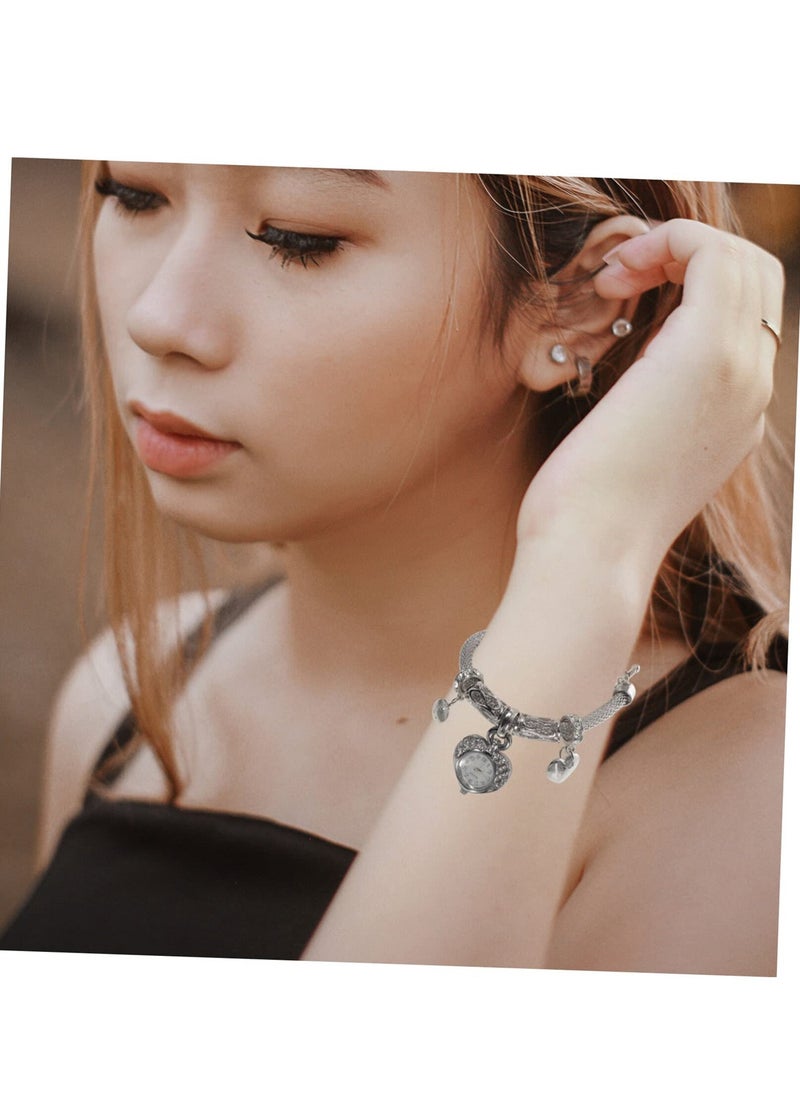 SYOSI - Crystal Heart Charm Bracelet Watch for Women, Silver Alloy Cuff Bracelet, Women's Charm Bangle Watch - Image 1