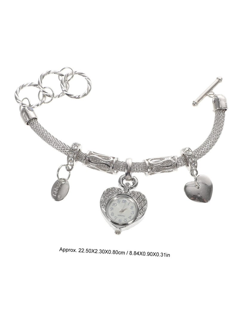 SYOSI - Crystal Heart Charm Bracelet Watch for Women, Silver Alloy Cuff Bracelet, Women's Charm Bangle Watch - Image 1