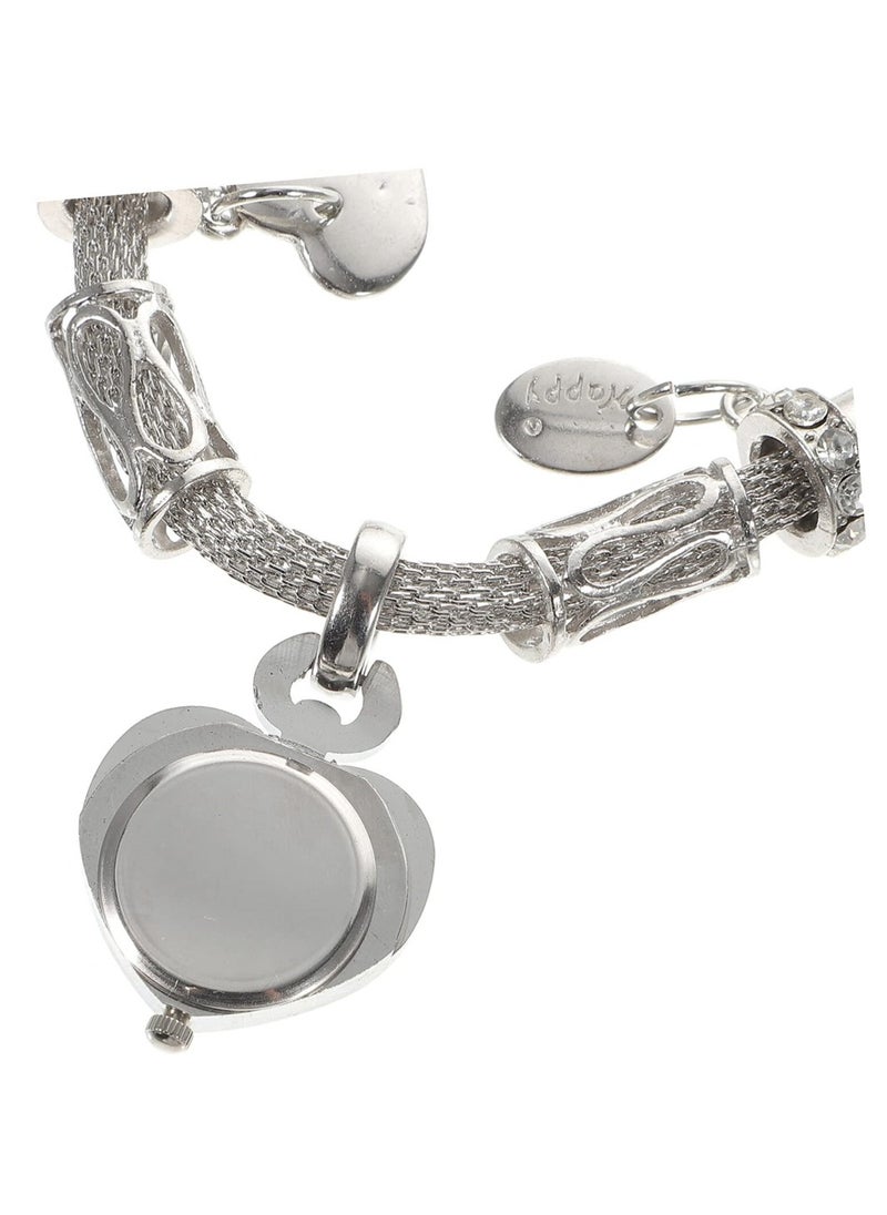 SYOSI - Crystal Heart Charm Bracelet Watch for Women, Silver Alloy Cuff Bracelet, Women's Charm Bangle Watch - Image 1