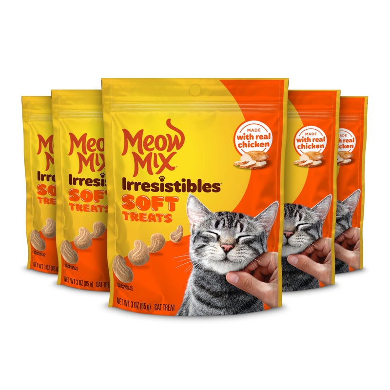 Meow Mix Irresistibles Soft Cat Treats, White Meat Chicken, 3 Ounce (Pack of 5) - Image 1