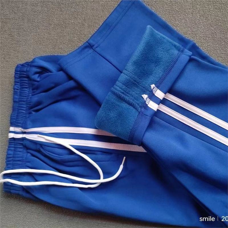 Winter Fleece-Lined Thickened Warm School Uniform Pants Royal Blue Student Sweatpants Boys And Girls With Three White Stripes - Image 4