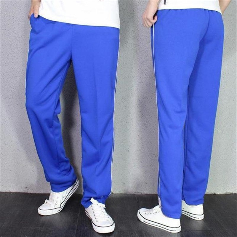 Winter Fleece-Lined Thickened Warm School Uniform Pants Royal Blue Student Sweatpants Boys And Girls With Three White Stripes - Image 1
