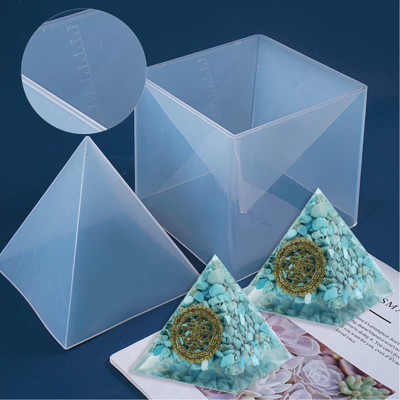 Mayitr 1pc Super Pyramid Silicone Mould Resin Craft Jewelry Crystal Mold Large Pyramid Resin Casting Silicone Jewelry Molds for Paperweight for Home Decoration Office Desk,15.7cm/6 inch +Plastic Frame - Image 4