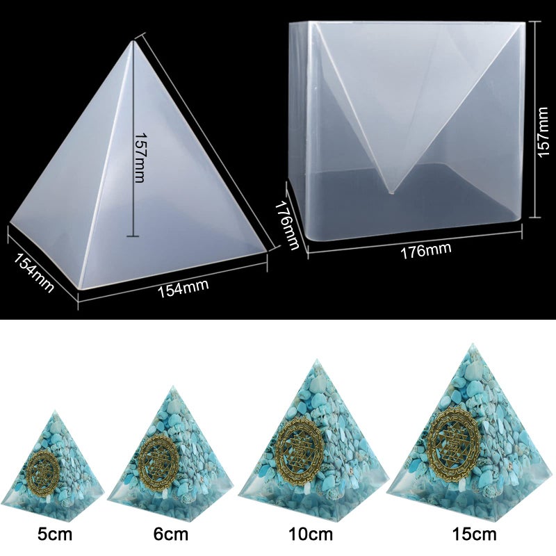 Mayitr 1pc Super Pyramid Silicone Mould Resin Craft Jewelry Crystal Mold Large Pyramid Resin Casting Silicone Jewelry Molds for Paperweight for Home Decoration Office Desk,15.7cm/6 inch +Plastic Frame - Image 3