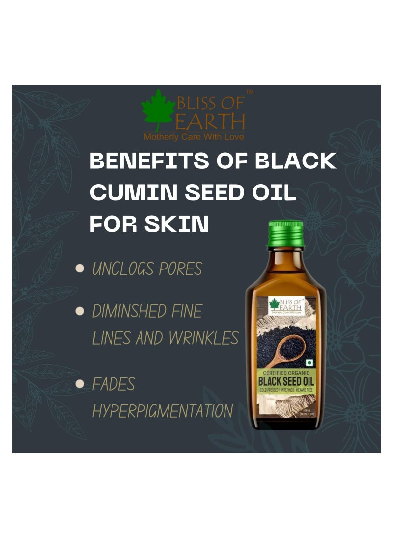 BLISS OF EARTH 500ml Organic Black Seed Kalonji Oil For Eating & Hair Cold pressed & Hexane Free Pack of 3  - Image 2