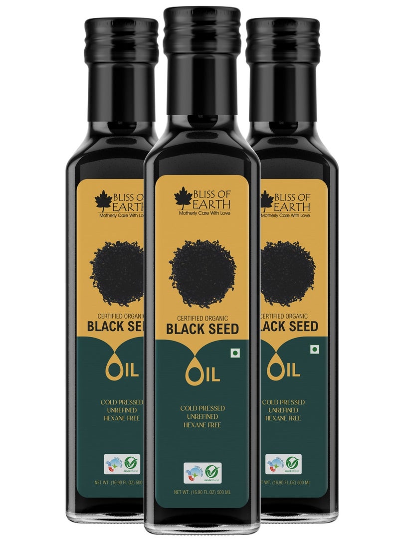 Bliss of Earth Black Seed Oil 3X500ml, Cold Pressed & Hexane Free, 100% Pure & Natural Nigella Oil - Image 1