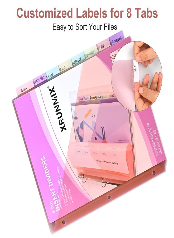 XRUNMIX 8-Tab Binder Dividers, 12 Packs Dividers Index with Pockets for 3 Ring Binders, 8 Pastel Colors, US Letter Size (12) - Image 3
