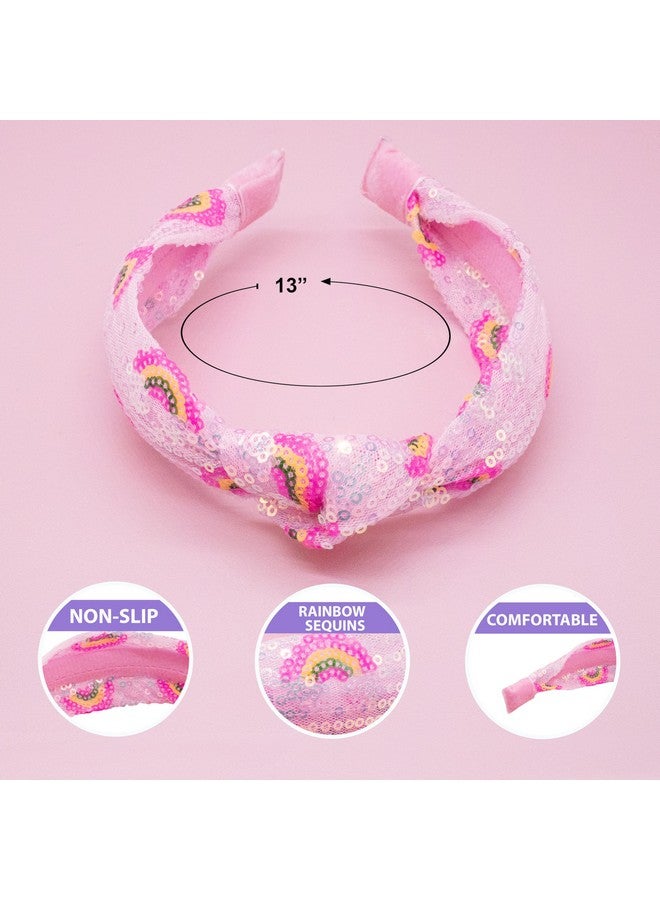 FROG SAC Knot Headband for Girls - Rainbow Sequin Knotted Headbands for Kids, Sparkly Hair Bands for Toddlers, Little Girl Pink Head Band Hair Accessories - Image 4
