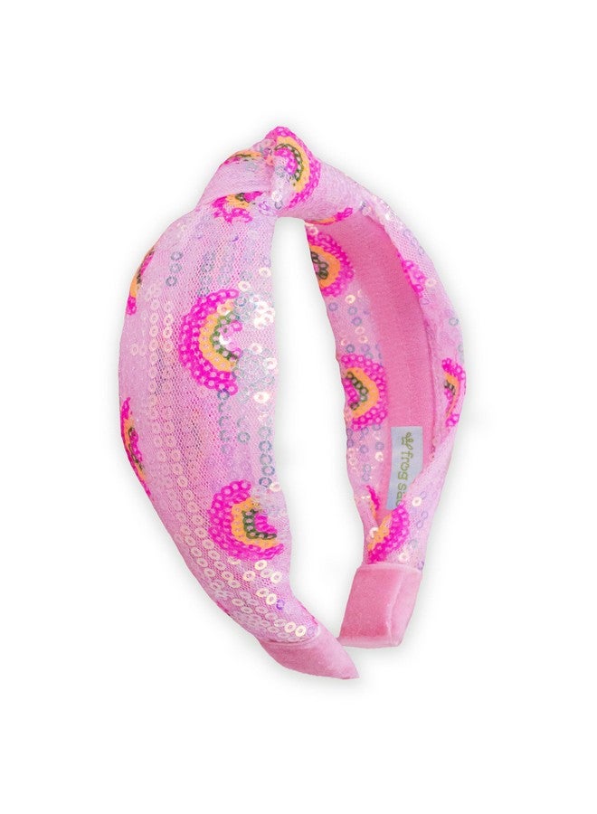 FROG SAC Knot Headband for Girls - Rainbow Sequin Knotted Headbands for Kids, Sparkly Hair Bands for Toddlers, Little Girl Pink Head Band Hair Accessories - Image 1