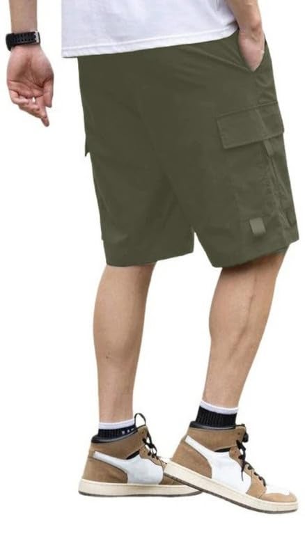 NoseQueen Men Fashion Cotton Shorts Pant for Men, Relaxed Fit Drawstring Waist Casual Half Pant for Man Olive - Image 2