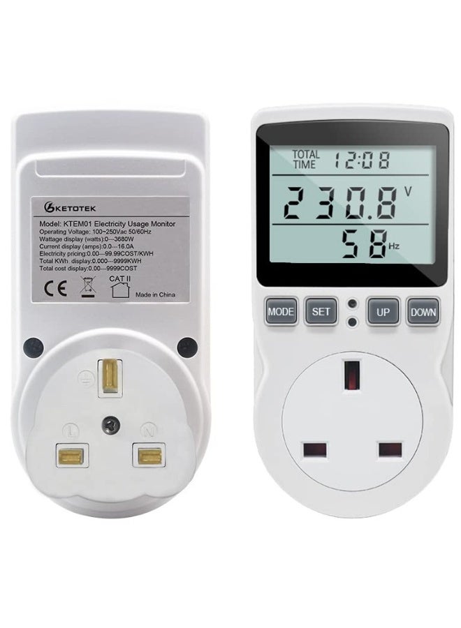 عداد الطاقة مراقب الطاقة مع شاشة LCD - 11 وضع لمراقبة الواط، الفولت، الأمبير، واستهلاك الطاقة؛ تنبيه overload للأجهزة المنزلية. - Image 3