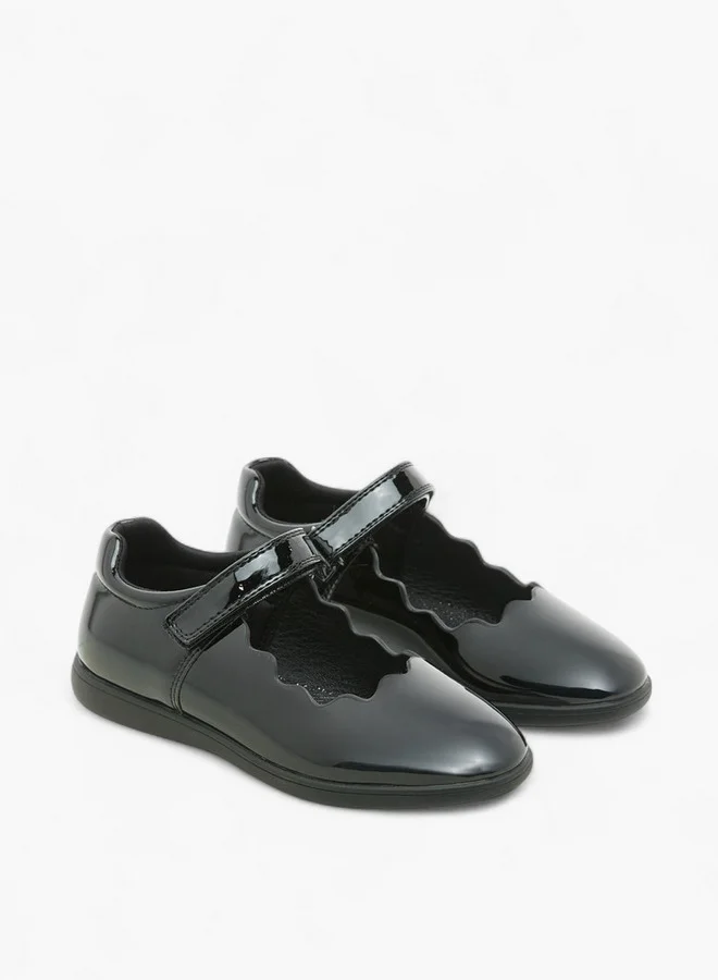 JUNIORS Girls Scallop Detail School Shoes with Hook and Loop Closure